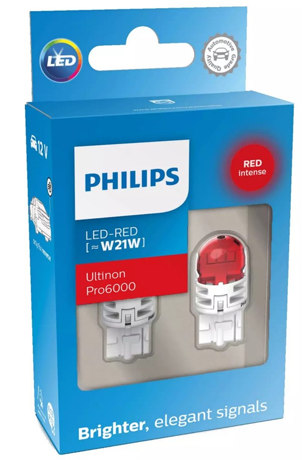 Philips Ultinon Pro6000 SI LED Pære W21W Rød (2 stk)