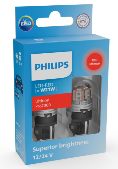 Philips Ultinon Pro7000 SI LED Pære W21W Rød (2 stk.)