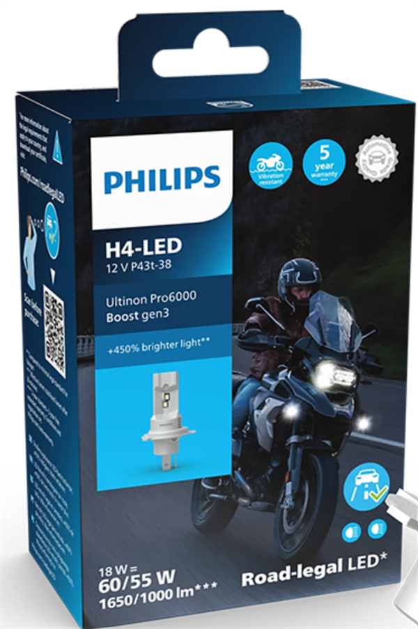 Philips Ultinon Pro6000 Boost Gen3 H4 MC +450% LED - ECE godkendt (1 stk.)