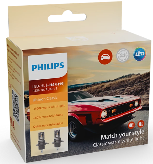Philips Ultinon Classic H4 / H19 LED pærer (2 stk.)