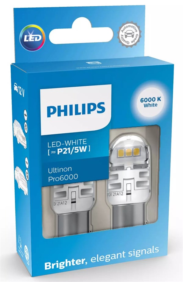 Philips Ultinon Pro6000 SI LED Pære P21/5W 6000K (2 stk)
