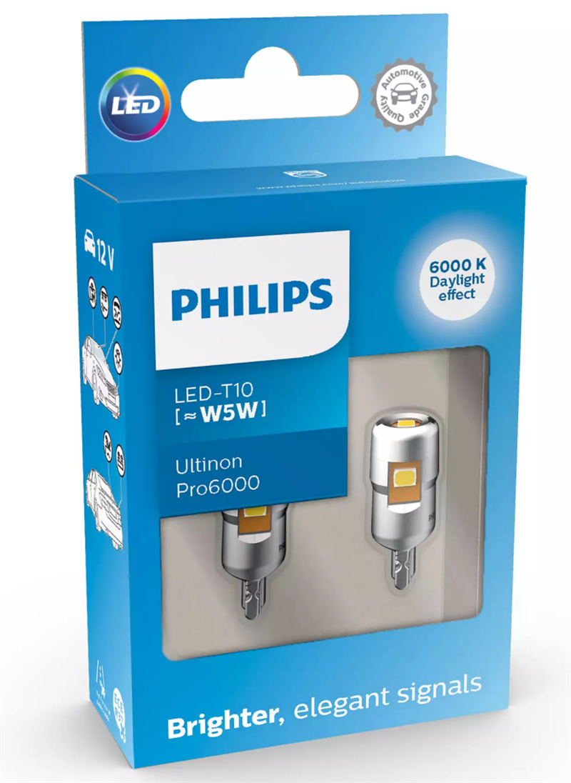 labyrint under partner Philips Ultinon PRO6000 SI LED pære W5W 8000 Kelvin. Philips LED