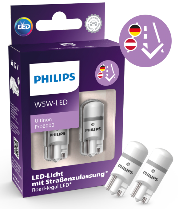 Philips Ultinon Pro6000 LED W5W ECE godkendt 2 STK