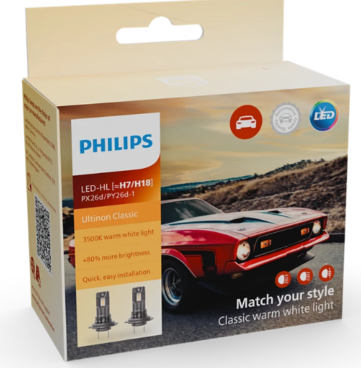 Philips Ultinon Classic H7/H18 LED pærer (2 stk.)