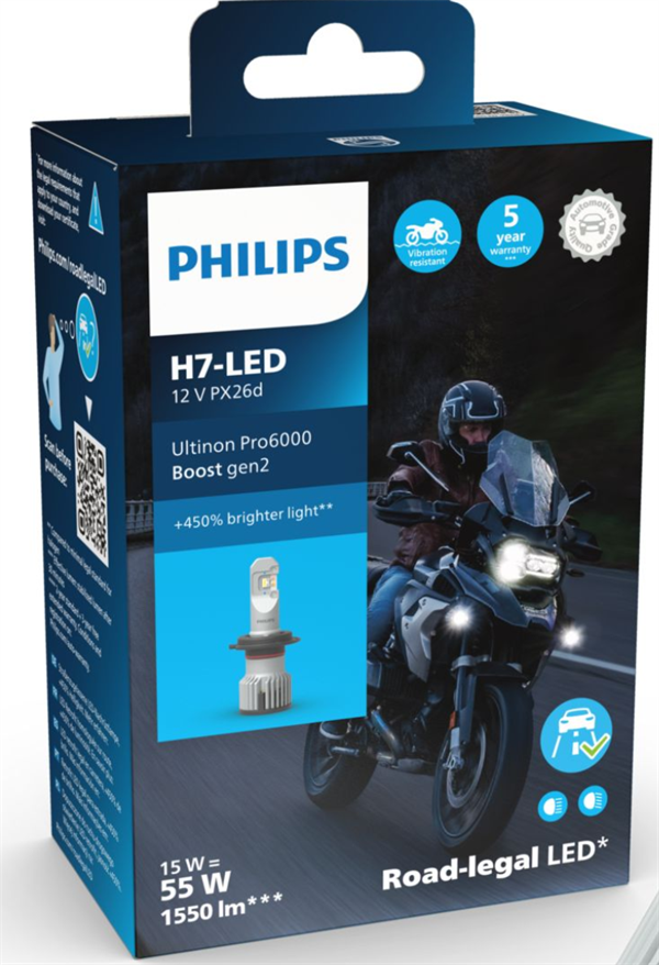 Philips Ultinon Pro6000 Boost Gen2 MC H7 +450% LED - ECE godkendt (1 stk.)