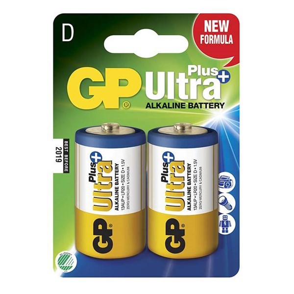 GP Ultra Plus batterier LR20/D-Cell - Svanemærket (2 stk.)