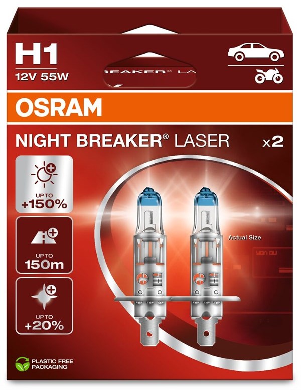 Osram Night Breaker Laser H1 +150% lys (2 stk.)
