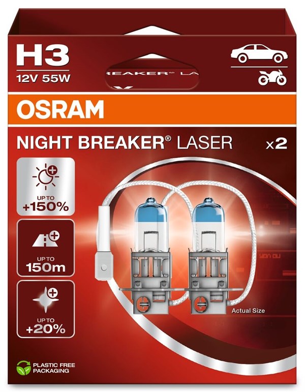 Osram Night Breaker Laser H3 +150% lys (2 stk.)