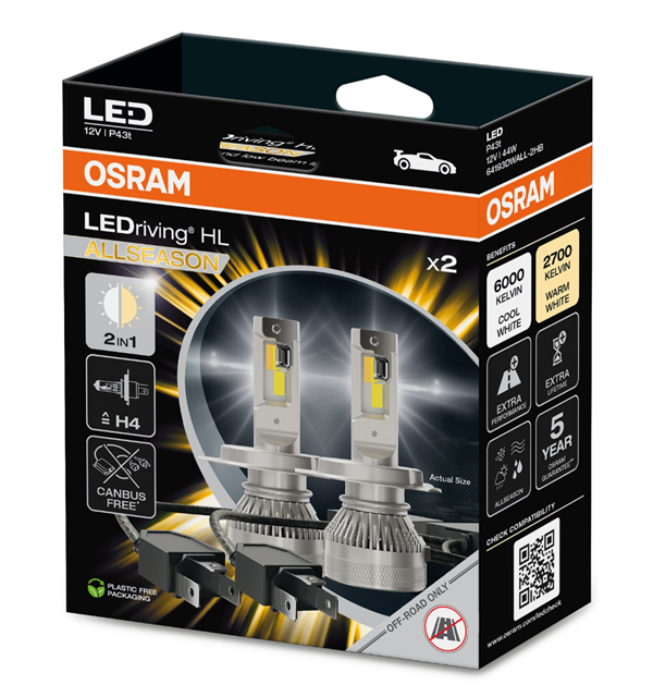 Osram H4 44W LEDriving ALLSEASON 2700k/6000k  (2 stk.)