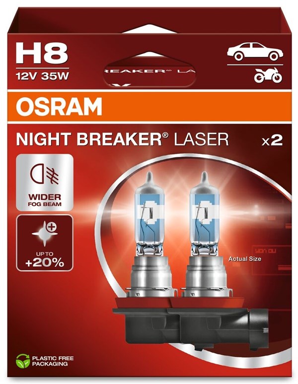 Osram Night Breaker Laser H8 +20% bredere lys (2 stk.)