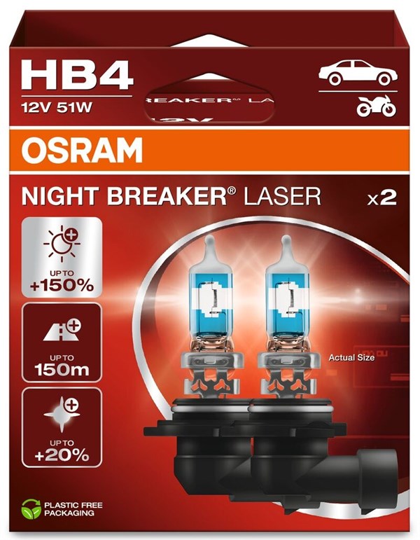 Osram Night Breaker Laser HB4 +150% lys (2 stk.)