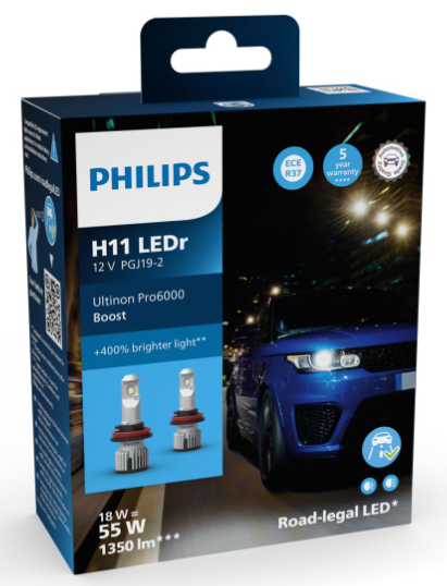 Philips Ultinon Pro6000 Boost H11 LED - ECE godkendt (2 stk.)