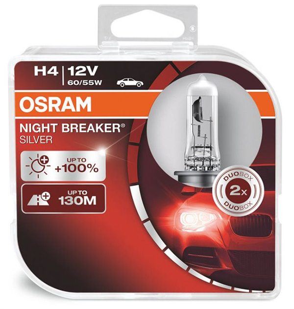 Osram Night Breaker Silver H4 +100% lys (2 stk.)