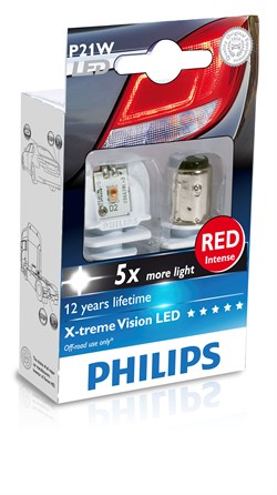 Philips LED Pære Rød P21W (2 stk.)