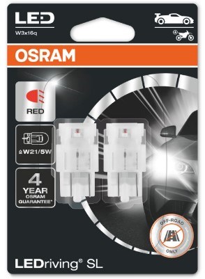 bred nederdel tung LED pære Osram W21/5W RED