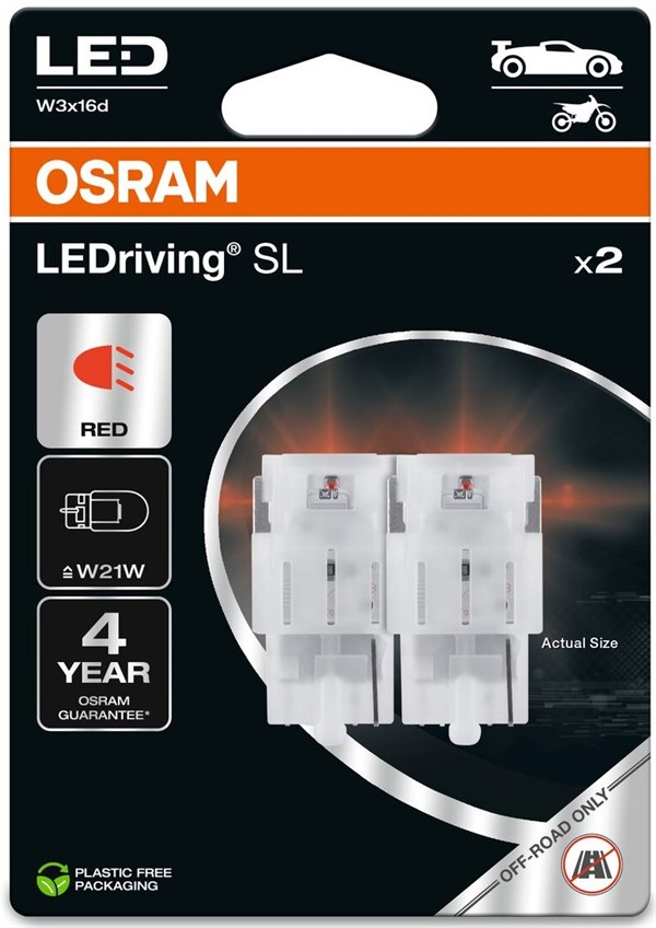 Osram LED Pære Rød W21W (2 stk.)