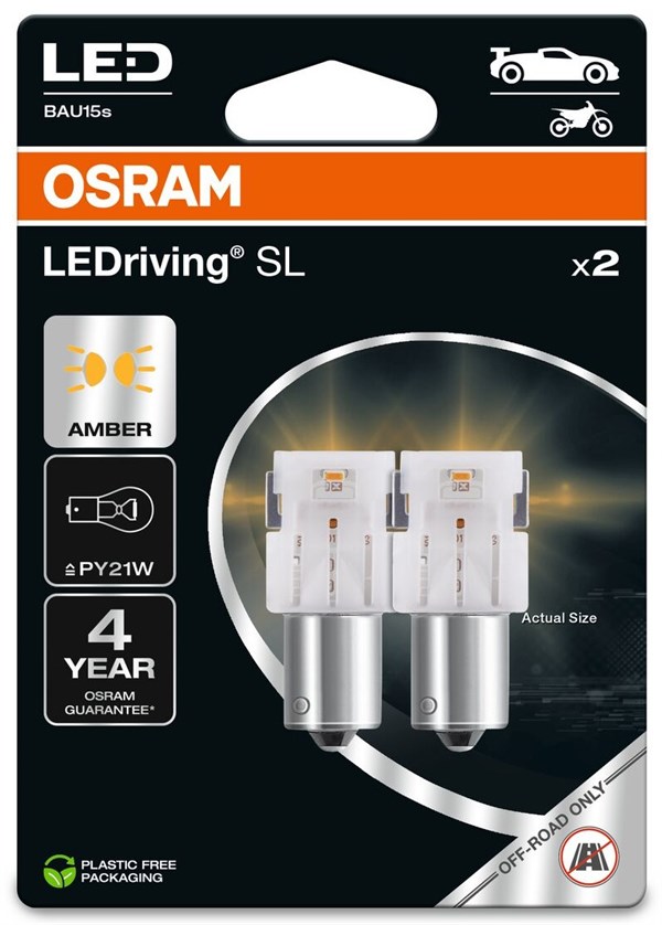Osram LED Pære Gul PY21W (2 stk.)