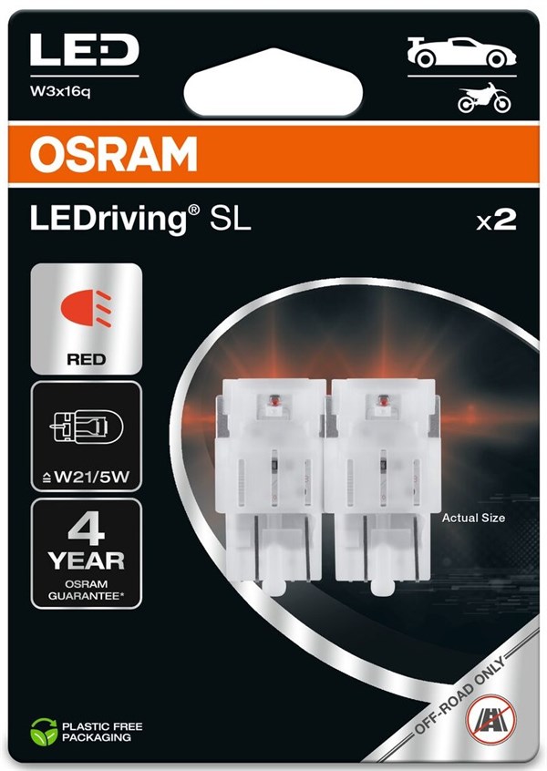 Osram LED Pære Rød W21/5W (2 stk.)