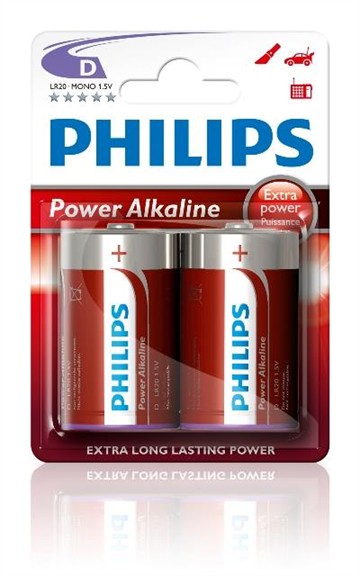 LR20 / D Batteri Philips Power Alkaline 1,5V (pk. á 2 stk)
