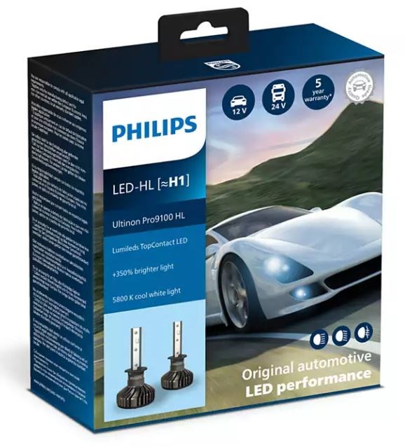 Philips Ultinon Pro9100 H1 LED pærer (2 stk.)