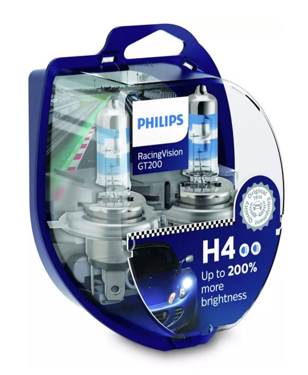 Philips H4 RacingVision GT200 +200% lys (2 stk)