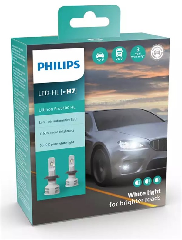Philips Ultinon Pro5100 H7 LED pærer (2 stk.)